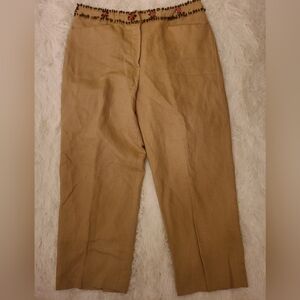 LARRY LEVINE PETITE Women's Beaded Crop Pants. Front Pockets. SIZE 8P